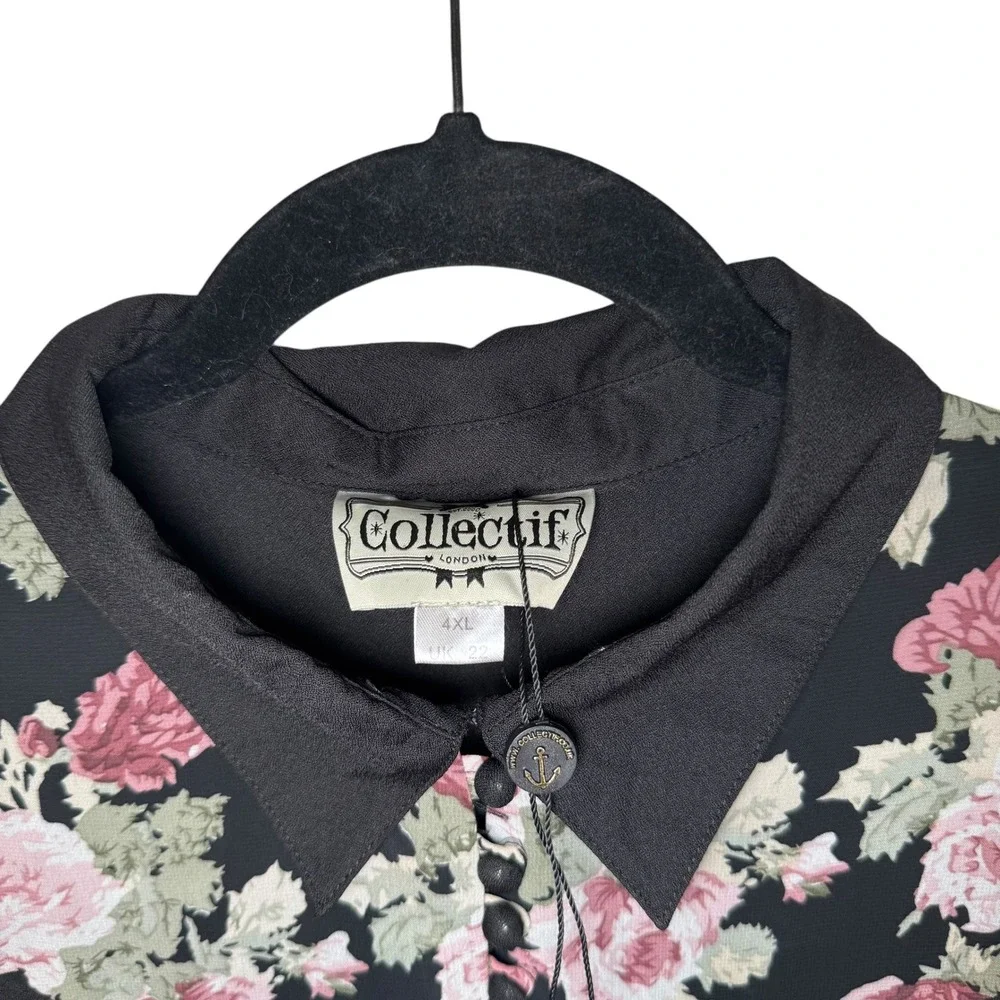 Collectif London‎ Dress 18 Black Floral Mesh Sleeve Retro Rockabilly Pinup Midi